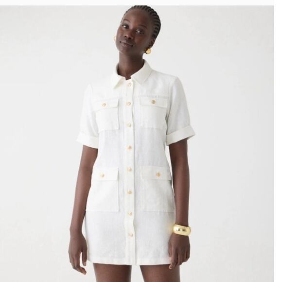 NWT J. Crew Gamine Shirtdress In White Linen Gold Button Detail 2 - Picture 1 of 10